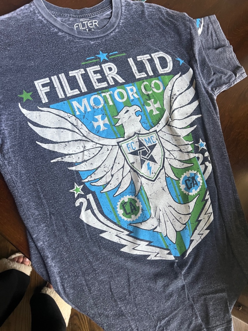 FILTER LTD Men’s Short Sleeve Graphic Tee - Navy with Blue & Green Crest